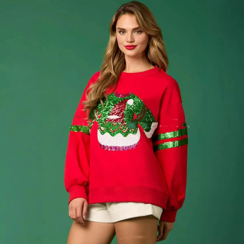 Women's Christmas Sequined Round Neck Top Casual Sweatshirt EX-STOCK Canada