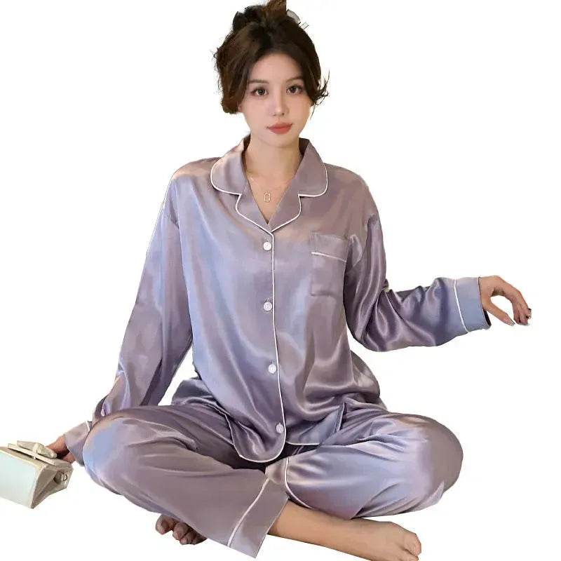 Long sleeve Silk Pajamas for women 2pcs - EX-STOCK Canada