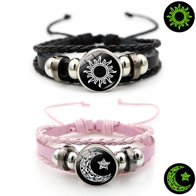 Pulsera de cuero pareja amantes del Sol y la Luna luminosa - EX-STOCK Canada