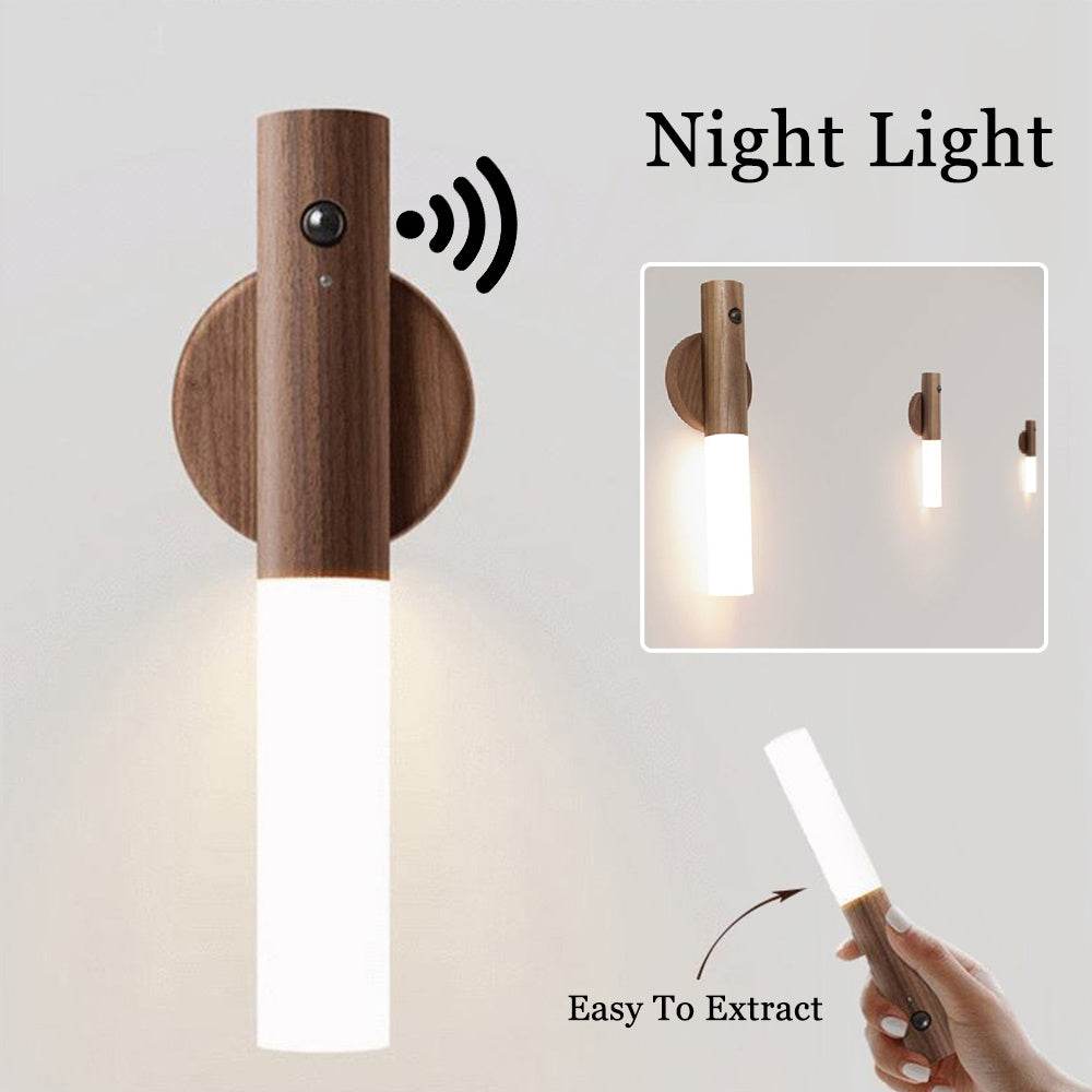 Auto LED USB Magnetic Wood Wireless Night Light Corridors Porch Lights PIR Motion Sensor Wall Light Cabinet Lamp - EX-STOCK Canada
