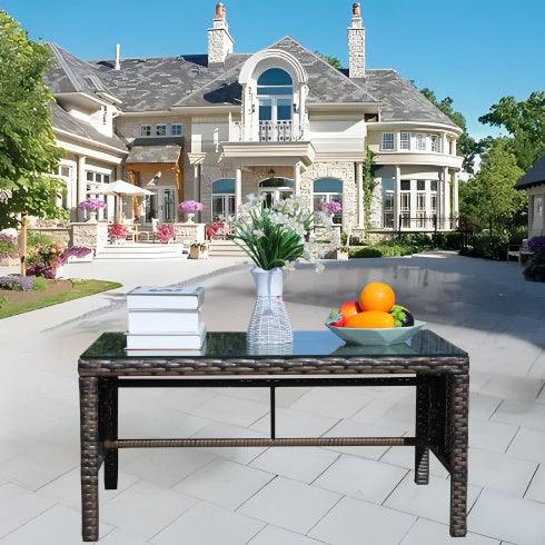 Muebles de Patio al Aire Libre 1 Mesa de Café con Vidrio Templado TransparenteEX-STOCK Canada