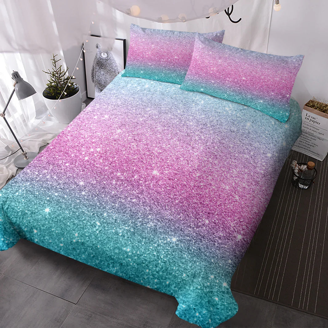 Girly Duvet Cover Rainbow Glitter Ombre Bedding Sets 3 Pcs Chic Purple Blue Green Pastel Bed Spreads Sparkle Quilt Cover Set With 2 Pillow Shams EX-STOCK Canada