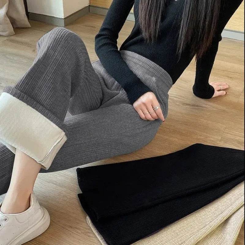 All-matching Straight Casual Fleece And Thick Slightly Flared Wide-leg trouser Pants For Women - EX-STOCK Canada