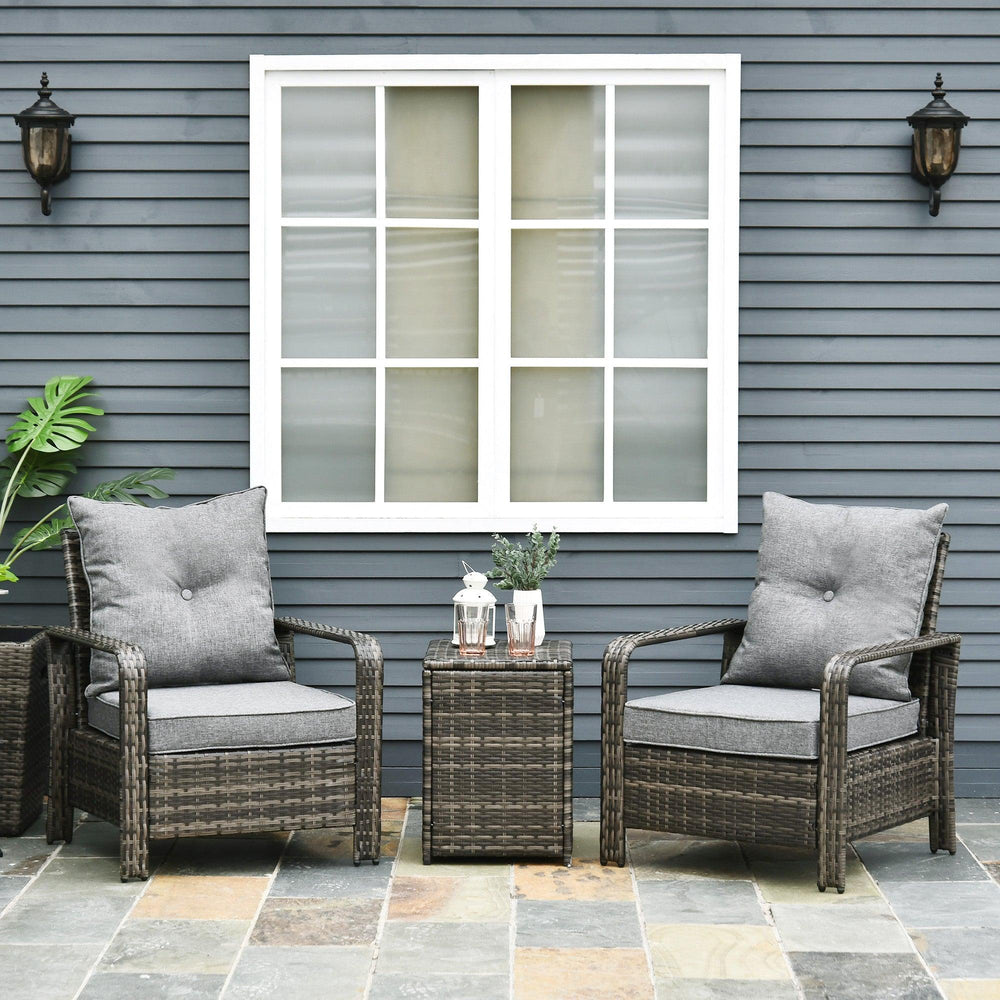 Set di mobili da patio a 3 pezzi, tavolo e sedie in PE rattan, grigioEX-STOCK Canada