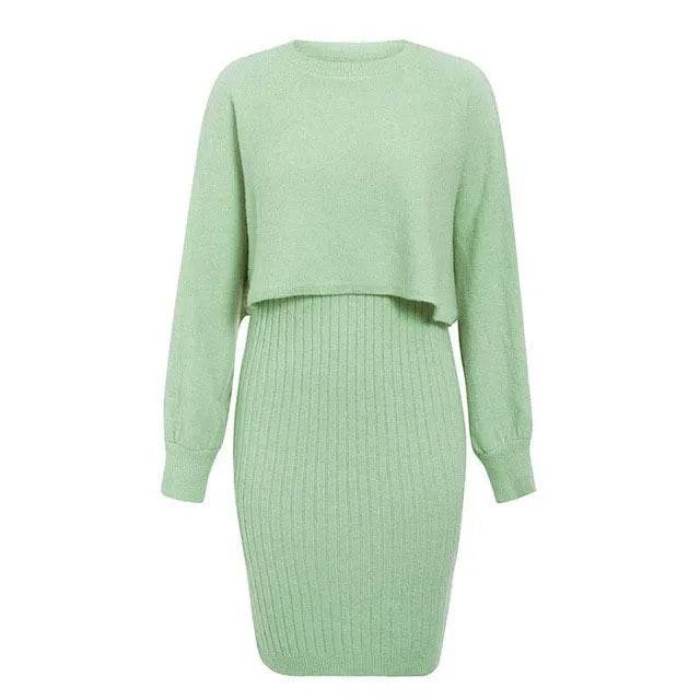 Women 2pcs Winter Outfit Cashmere dress Cropped Pullover top - EX-STOCK Canada
