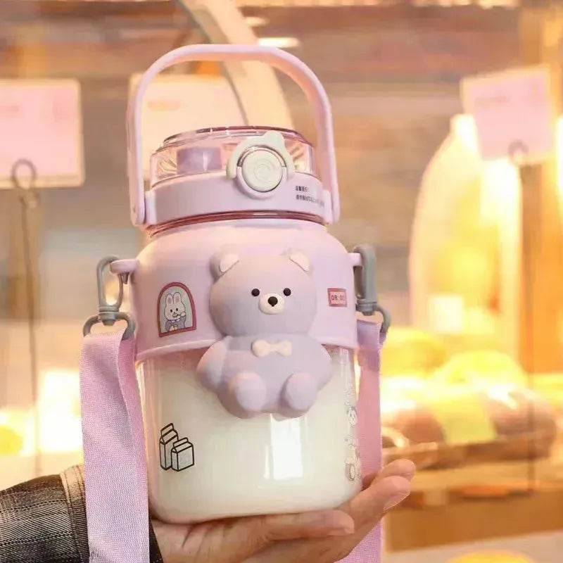 Favorite Cartoon Teddy Bear School Outdoor Kids Children Straw Drinking Water Bottle - EX-STOCK Canada