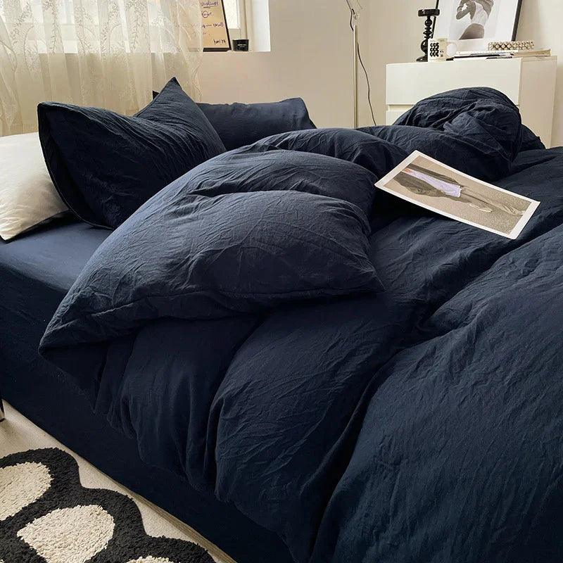 Four-piece Bed Set Solid Color Sanding Washed Cotton Duvet Cover EX-STOCK Canada