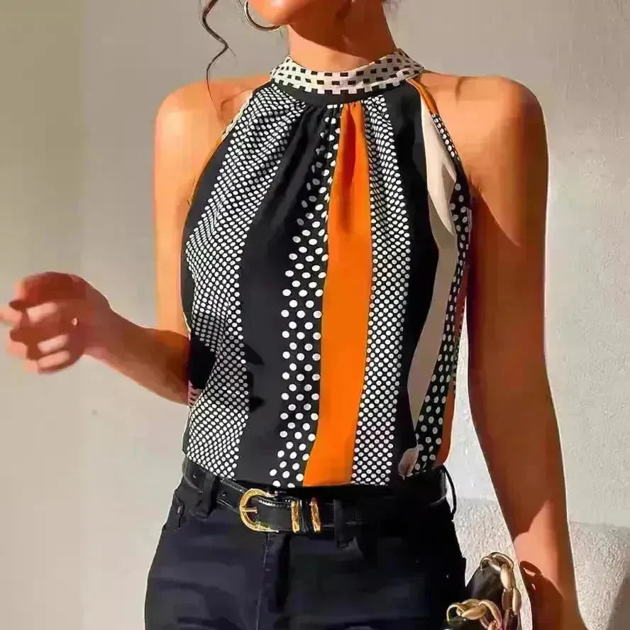 Women's Polka Dot Color Matching High Neck tops for Elegant Women Classy Halter Neck Tops for Women - EX-STOCK CANADA