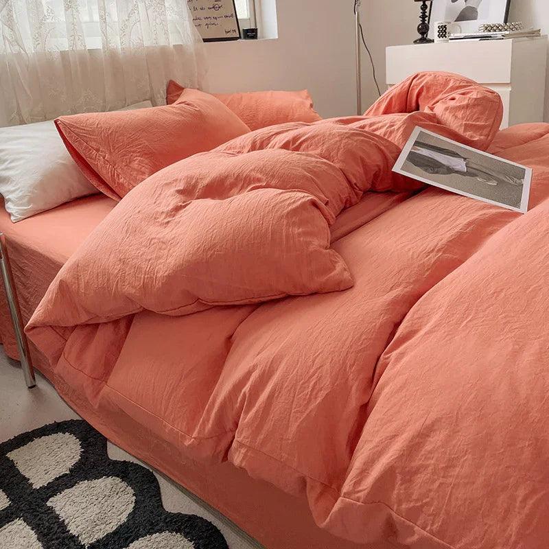 Four-piece Bed Set Solid Color Sanding Washed Cotton Duvet Cover EX-STOCK Canada