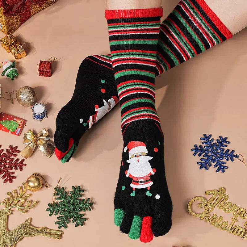 Cute Winter Christmas socks Five-finger Elastic absorbent Split-toe - EX-STOCK Canada