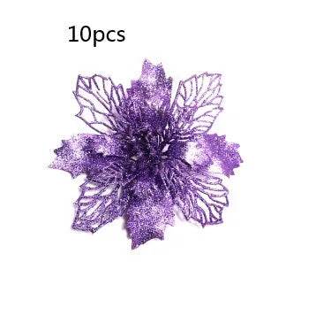 Glitter Artifical Christmas Flowers Christmas Tree Decorations For Home Fake Flowers Xmas Ornaments New Year Decor - EX-STOCK Canada