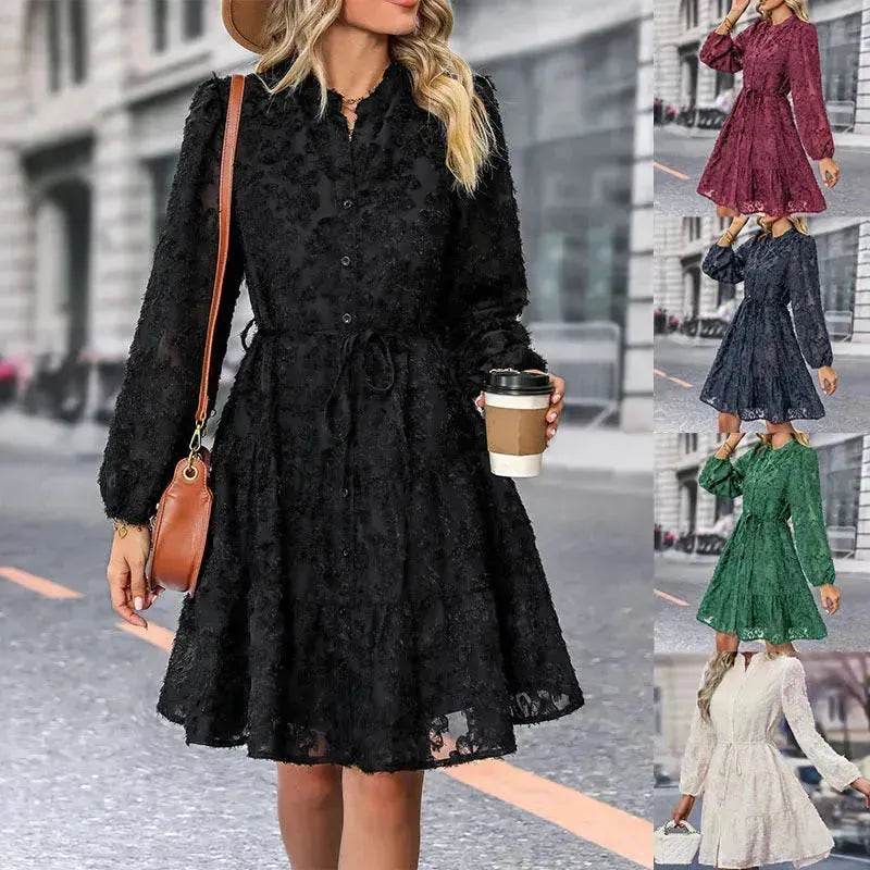 Lace Tied Long Sleeve Dress Fashion Midi Dresses Womens Clothing - EX-STOCK Canada