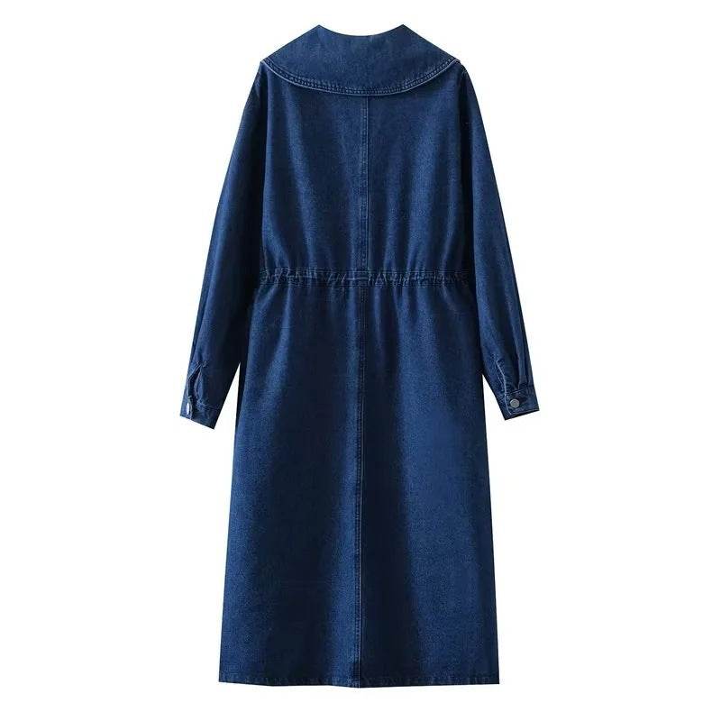 New Long Sleeve Button loose Denim Midi Dress Women - EX-STOCK Canada