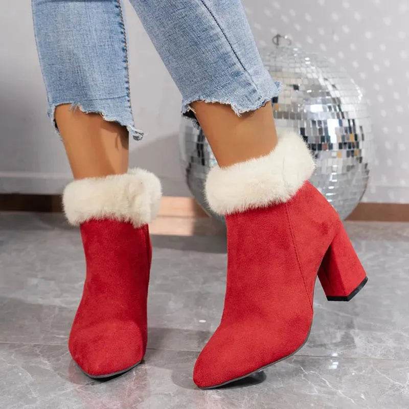 New Plaid Print Plush Ankle Boots Winter Fashion Square Heel Suede Boots Women Casual Versatile Shoes Autumn And Winter - EX-STOCK Canada