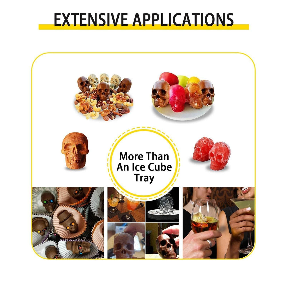 Skull Ice Cube Tray, 6-Grid Skull Ice Ball Maker, Flexible Black Silicone Ice Tray With Lid & Funnel, Skull Ice Cubes In 3 Distinct Patterns For Beverages & Chocolates On Parties & Holidays - EX-STOCK Canada