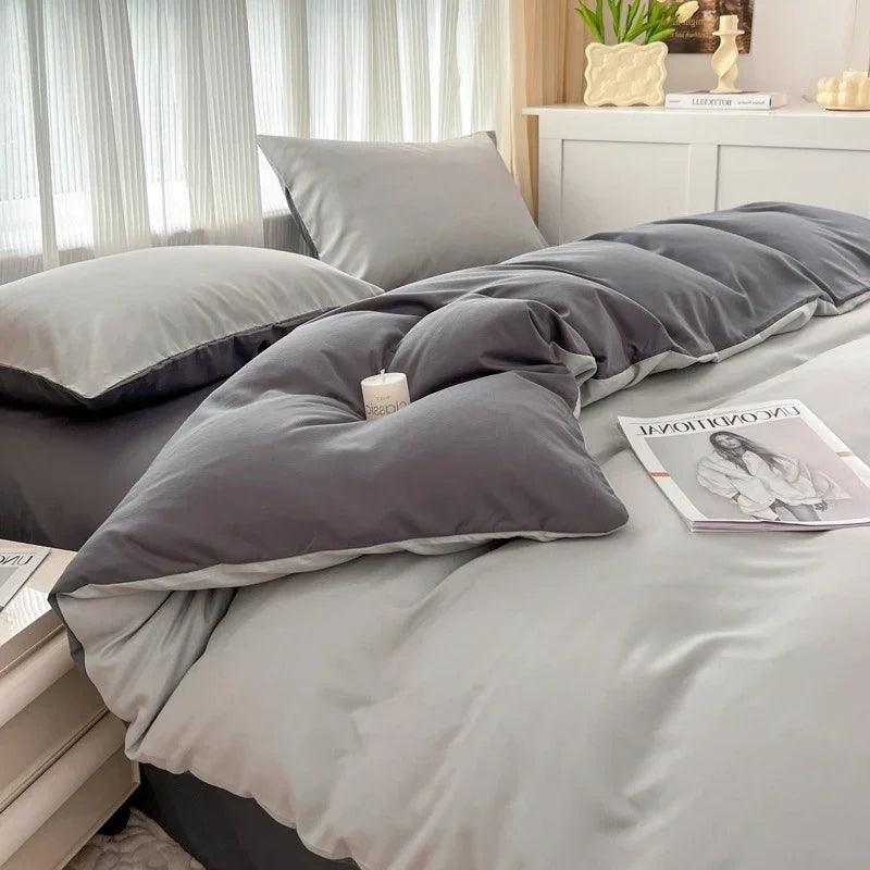 Solid Color Four-piece Set Simple Washed Sanding Duvet Cover EX-STOCK Canada