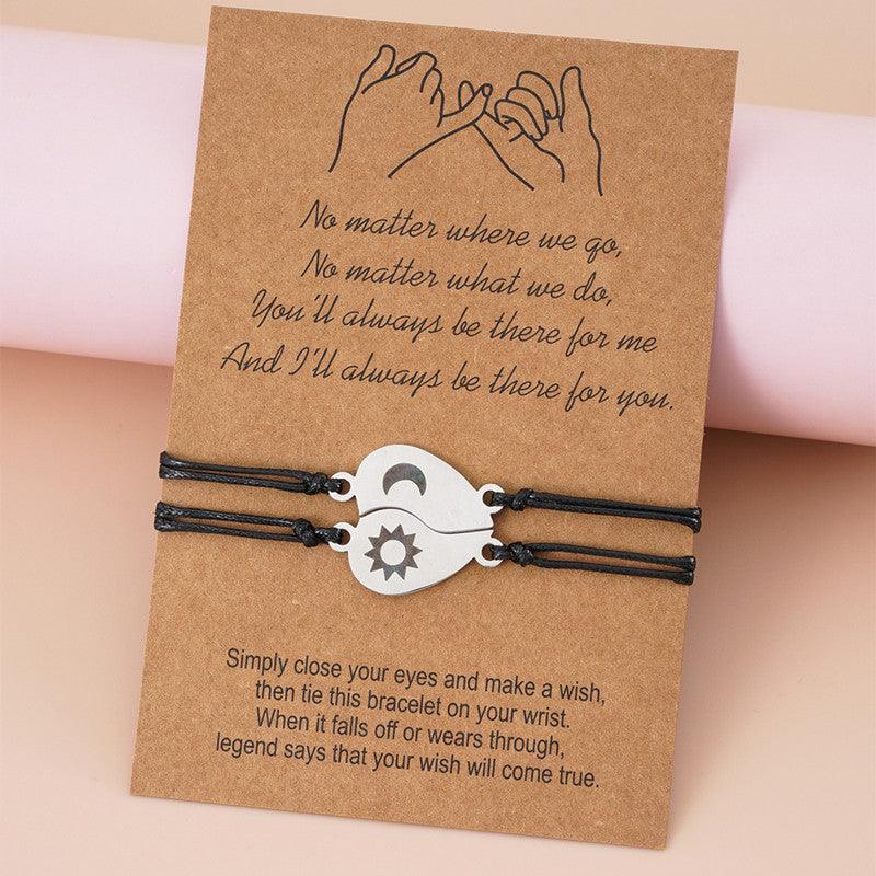 Set di Braccialetti Intrecciati in Cera con Carta delle Sorelle Sole e Luna in Acciaio Inossidabile - EX-STOCK Canada