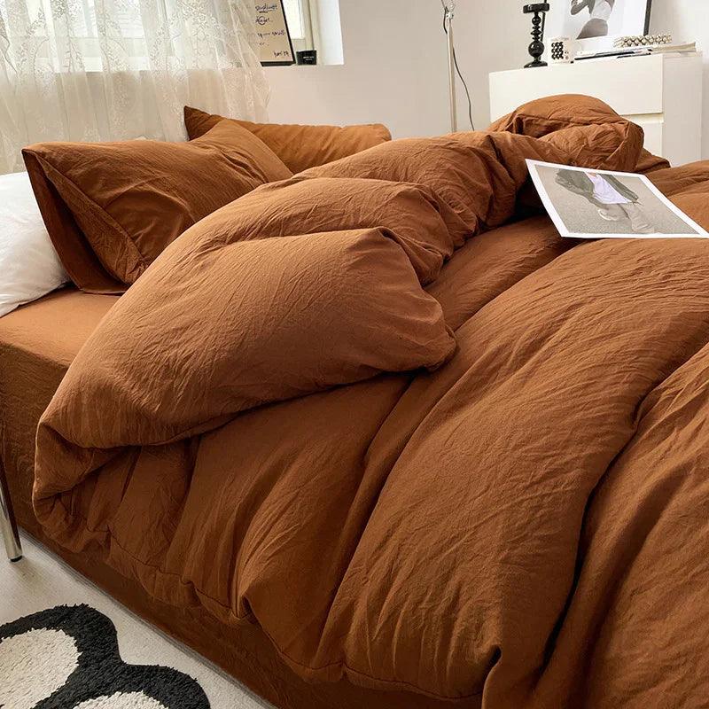 Four-piece Bed Set Solid Color Sanding Washed Cotton Duvet Cover EX-STOCK Canada
