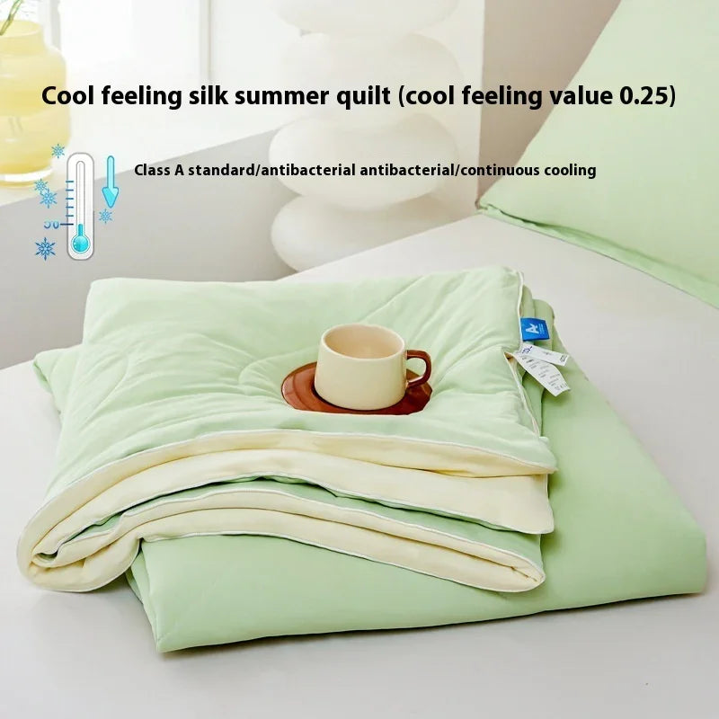 Pure Color Cool Silk Summer Blanket Airable Cover Single Double Summer Ice Cream Ice Silk Summer Quilt Machine Washable Thin Duvet EX-STOCK Canada
