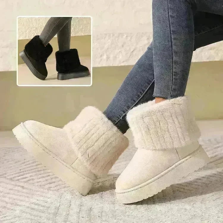 Thick-soled Plush Snow Boots Winter Warm Mid-tube Furry Cotton Shoes For Women Short Boot - EX-STOCK CANADA