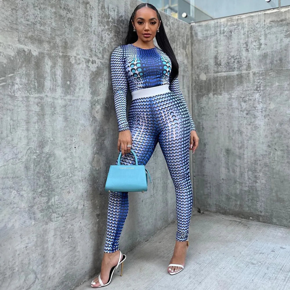 Fashion Skinny 2pcs Printed Athleisure Outfit women