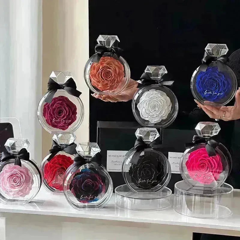 Ornements de fleurs éternelles Cover transparent Boîte cadeau de rose séchée pour Noël Nouvel An Dorne de la Saint-Valentin