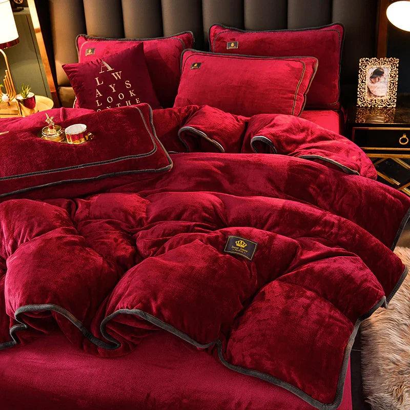 Juego de ropa de cama de franela coral de invierno gruesa, doble cara, con funda de edredónEX-STOCK Canada