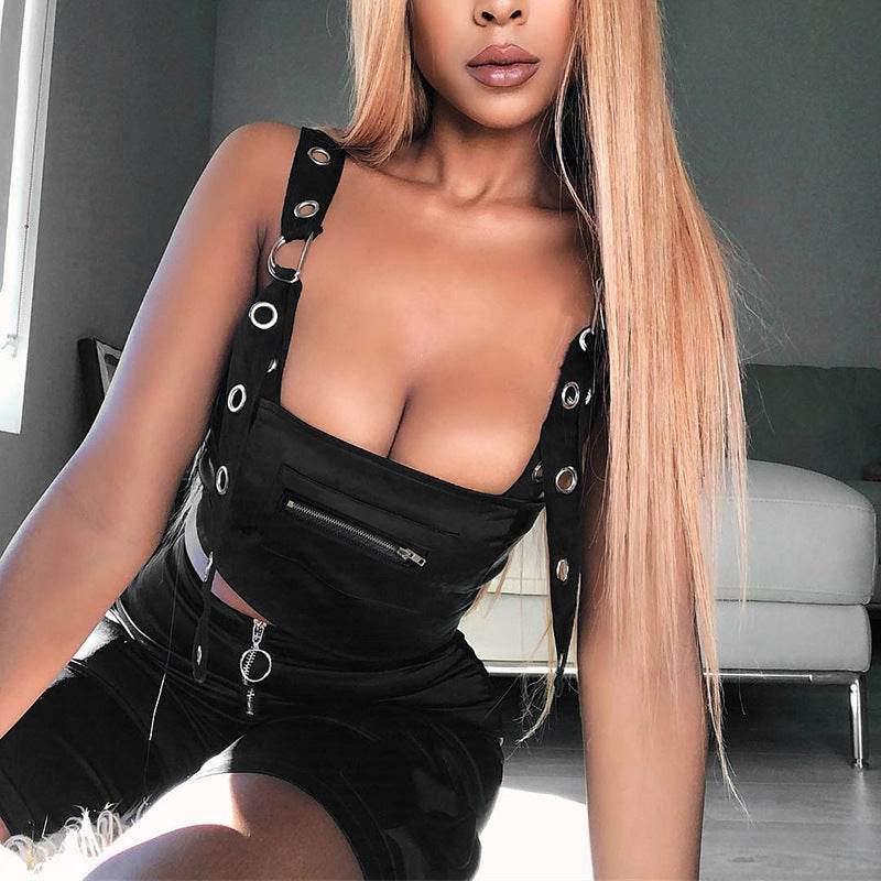Summer Spring Black Tank Top Women Sleeveless Cropped Tops Hollow Bustier Top Streetwear - EX-STOCK Canada