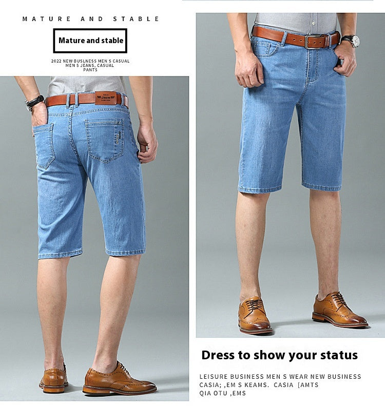 Men's Ice Silk Stretch Denim Shorts – Ultra-Thin Cooling Fit | Black, Blue, Light Blue | Sizes 28–40