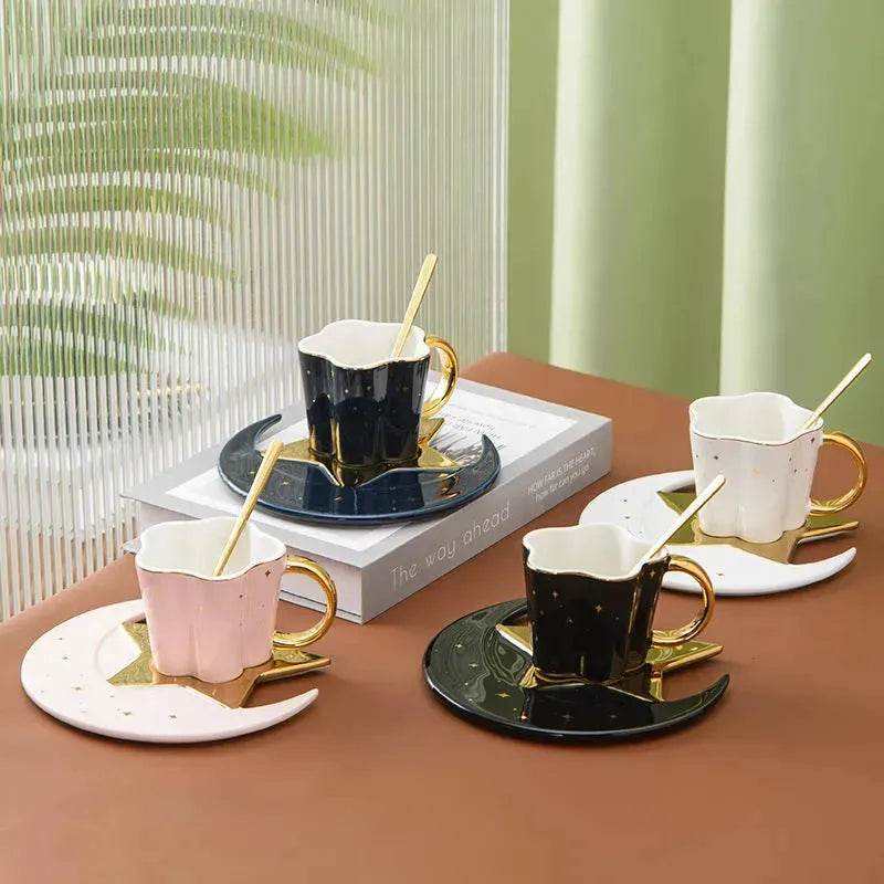 4pc set Creative Porcelain Ceramic Coffee Cup With Star And Moon Saucer - EX-STOCK Canada