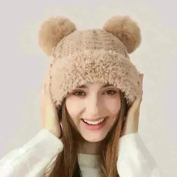 Women Winter Cute Fur Ball Knitted Beanie Hat Outdoor - EX-STOCK CANADA