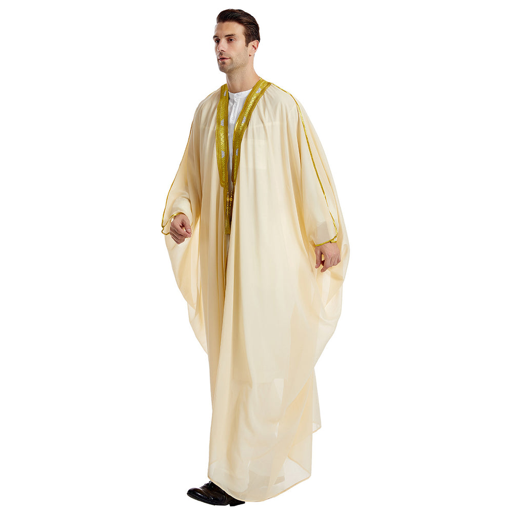 Men's Robe Arabic Embroidered Long Sleeve Tassel Golden Balls Chiffon Shawl EX-STOCK Canada