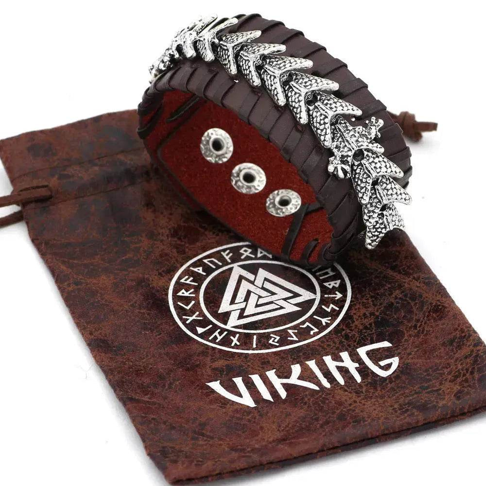 Viking Pirate Kelte Dragon Leather Gothic Bracelet for men - EX-STOCK Canada