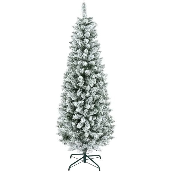 6ft Pencil Christmas Tree, Flocked Tree With 479 Branch Tips And Metal Base For Home, Indoor, Holiday EX-STOCK Canada