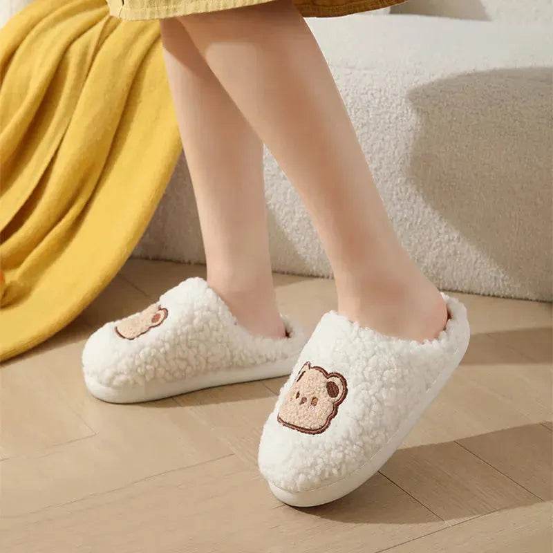 Cute Cartoon Bear Slippers For Couples Winter Warm Non-slip Floor Bedroom Slipper Home Men And Women House Shoes - EX-STOCK Canada