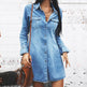 Long Sleeve Denim Button down Mini Dress Fashion Jeans Dress Women - EX-STOCK Canada