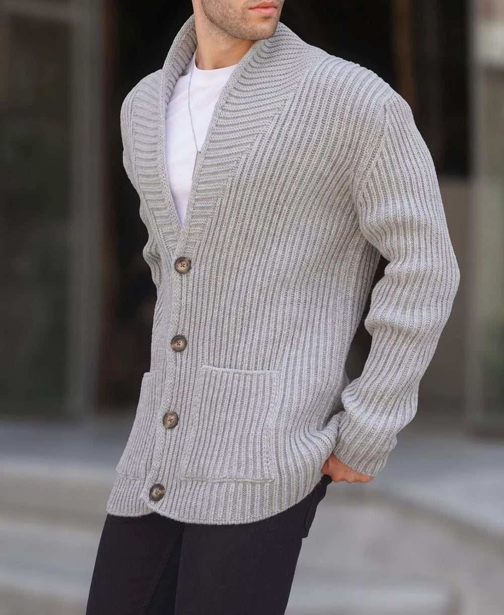 Single-breasted Long Sleeve Lapel Sweater Men's Clothing EX-STOCK Canada
