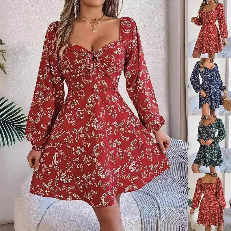 Casual Summer Floral Mini Dress Lantern Sleeve Skater Dress - EX-STOCK Canada