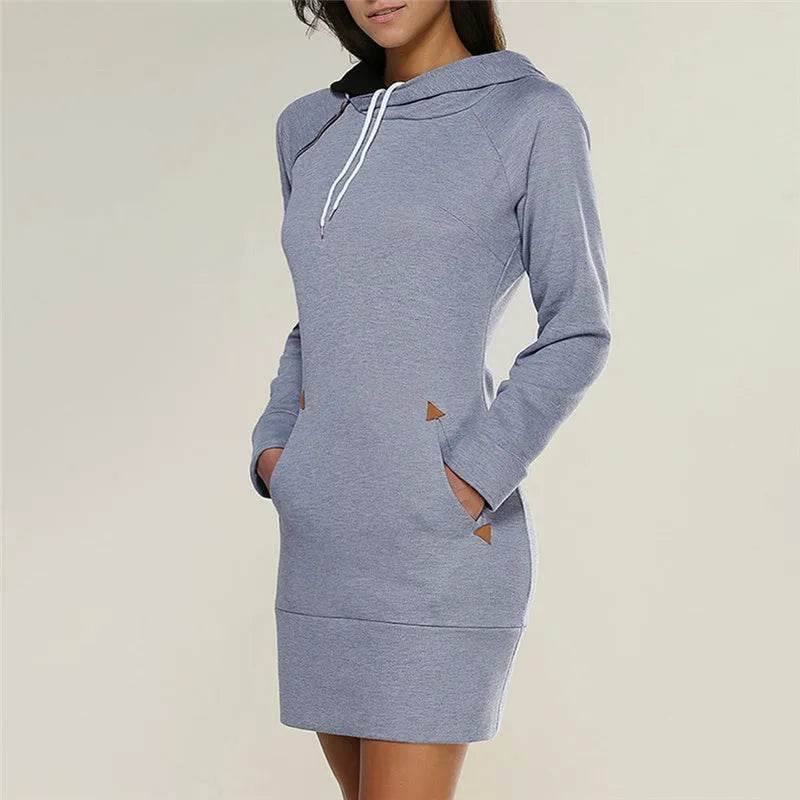 Women New hooded zipper pullover mid-length sweater - EX-STOCK Canada