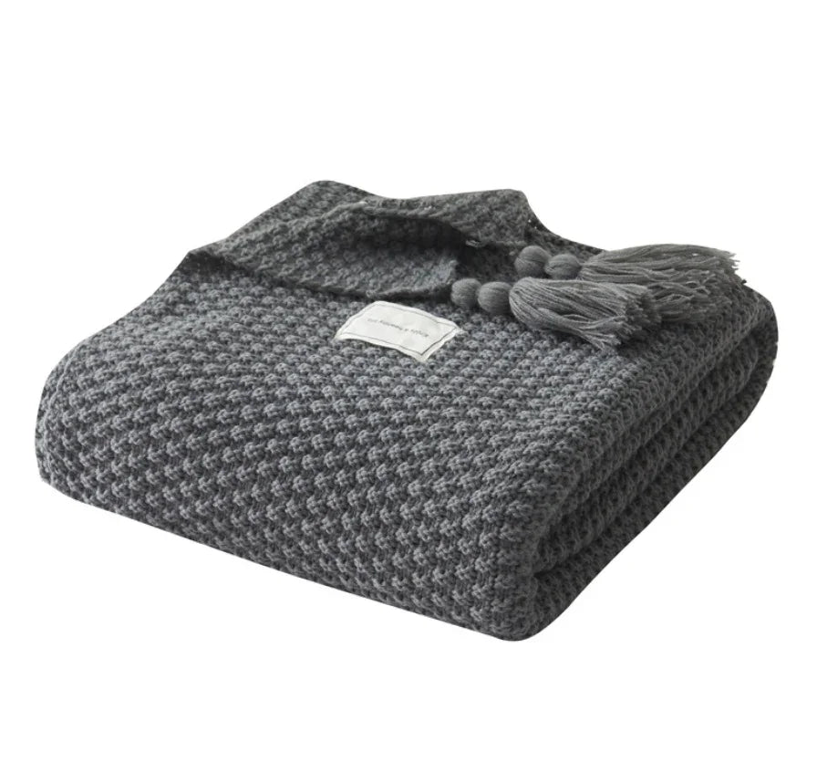 Fringed Knitting Blanket Wool Blanket EX-STOCK Canada