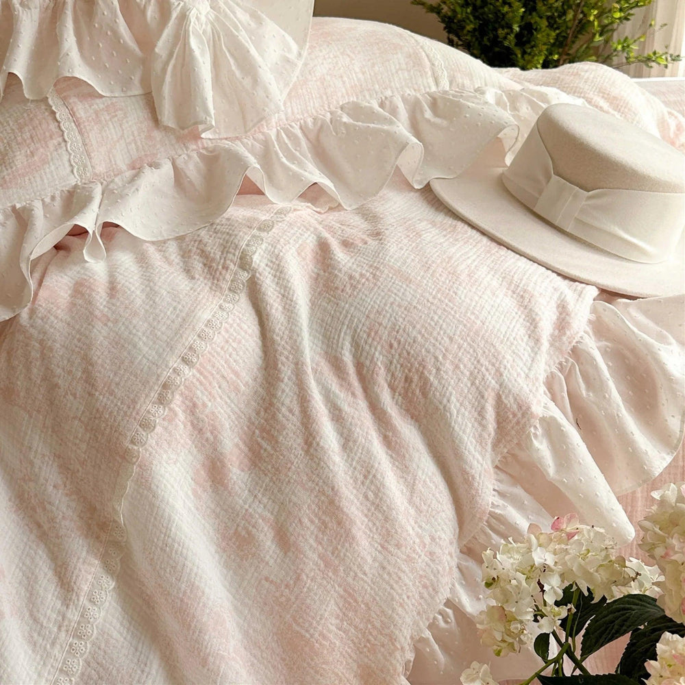 Gentle Crinkled Gauze Cotton Four-piece Duvet Set Bedding EX-STOCK Canada