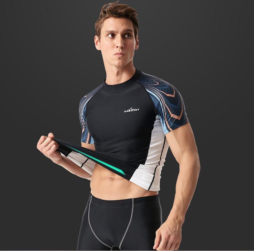 Traje de natación para hombre de Lycra con manguita corta, nuevo protector contra rozaduras dividido, traje de buceo ajustado de secado rápido, ropa de surf y natación