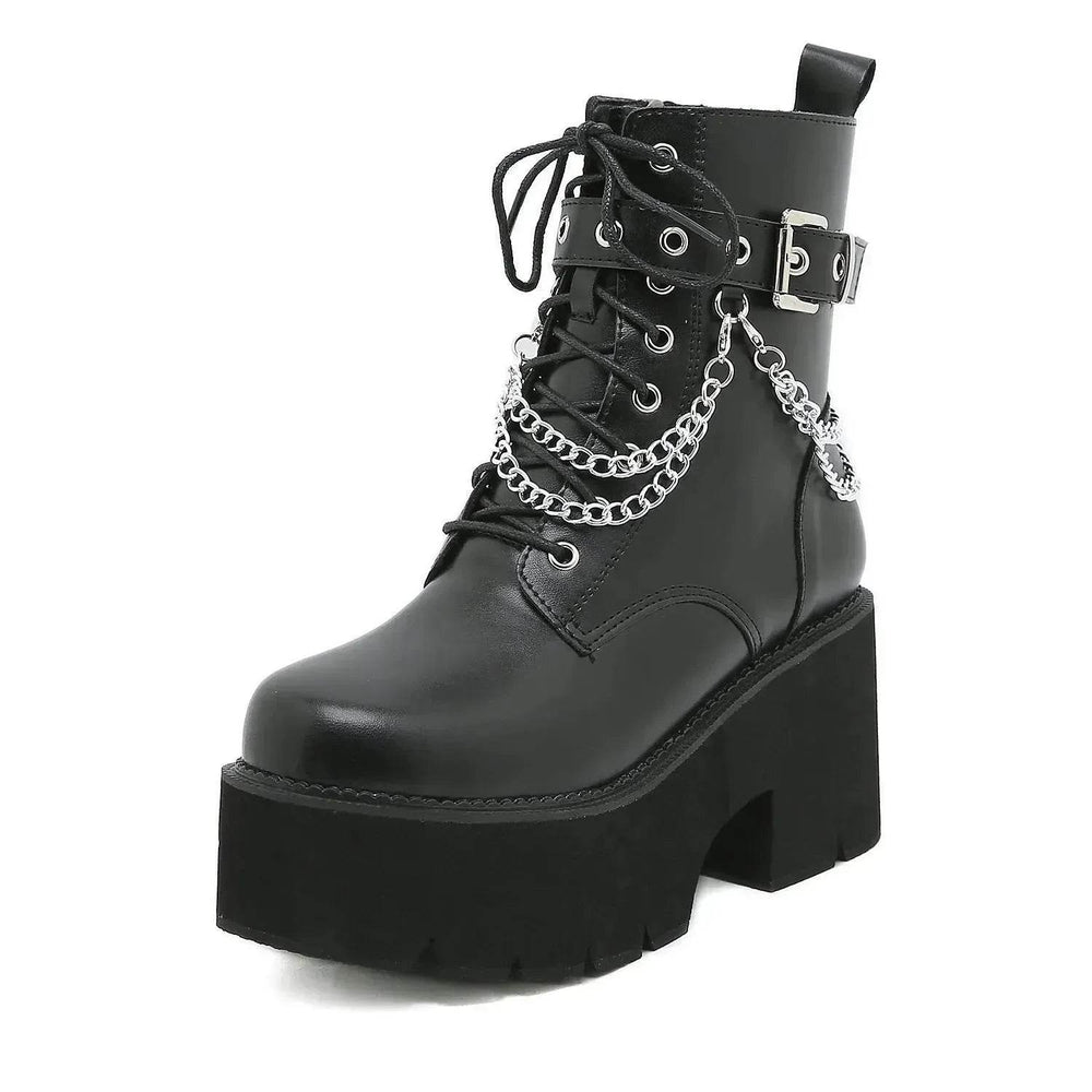 Black Block heeled Buckled Ankle boot Gothic for women - EX-STOCK Canada