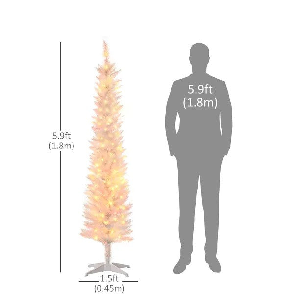 6' Prelit Christmas Trees, Pencil Artificial Christmas Tree With Colourful Surface Tips, Colourful LED Lights, White EX-STOCK Canada
