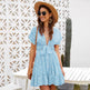 Casual Deep V-neck Short Sleeve Tie belt Floral Summer Mini Dress - EX-STOCK Canada