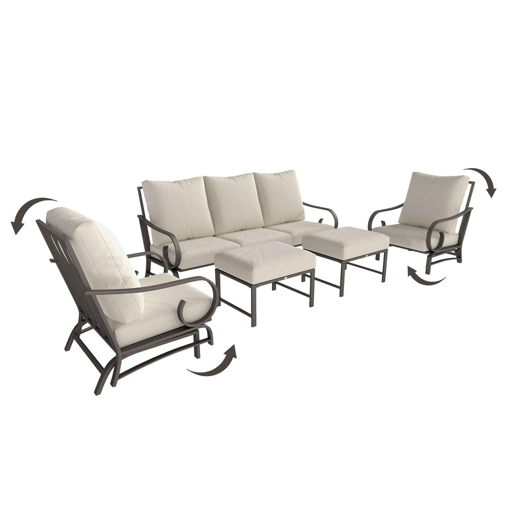 5 Piece Backyard Patio Furniture Set, Outdoor Furniture Set With 2 Rocking Chairs, 3-Seat Sofa, And 2 Ottomans, Beige EX-STOCK Canada