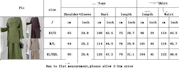 Plain Color Casual Lace Up Middle East Dubai Top And Skirt Suit Eid Abaya Jilbab Hijab Abaya for ArabWomen - EX-STOCK Canada