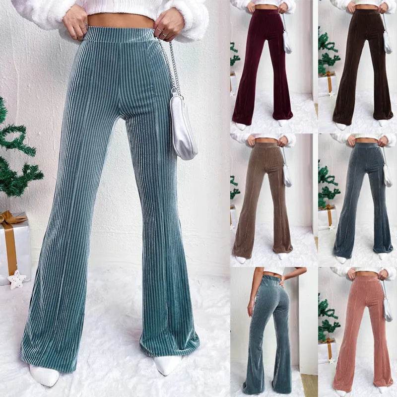 High Waist Lamp Wick Corduroy Bell-bottom Pants Wide Leg Women - EX-STOCK Canada