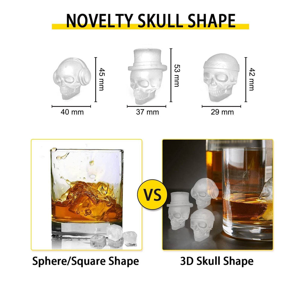 Skull Ice Cube Tray, 6-Grid Skull Ice Ball Maker, Flexible Black Silicone Ice Tray With Lid & Funnel, Skull Ice Cubes In 3 Distinct Patterns For Beverages & Chocolates On Parties & Holidays - EX-STOCK Canada