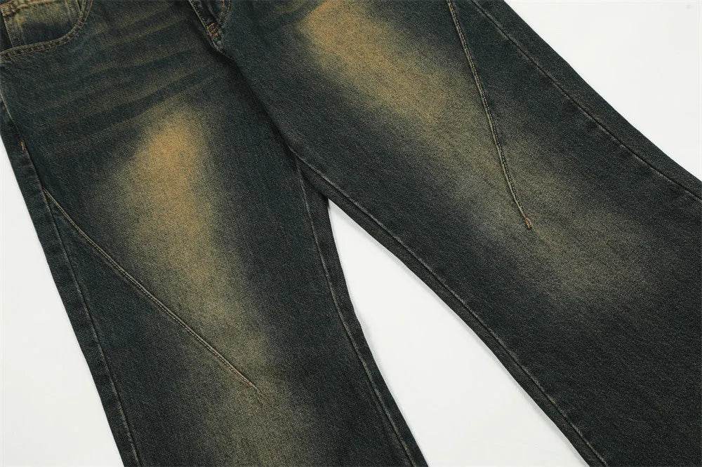 Washed Yellow Denim Bootcut Jeans Pants Men - EX-STOCK Canada